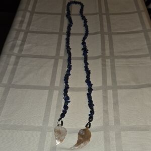 Elegant Blue Beaded Necklace with Leaf Accents